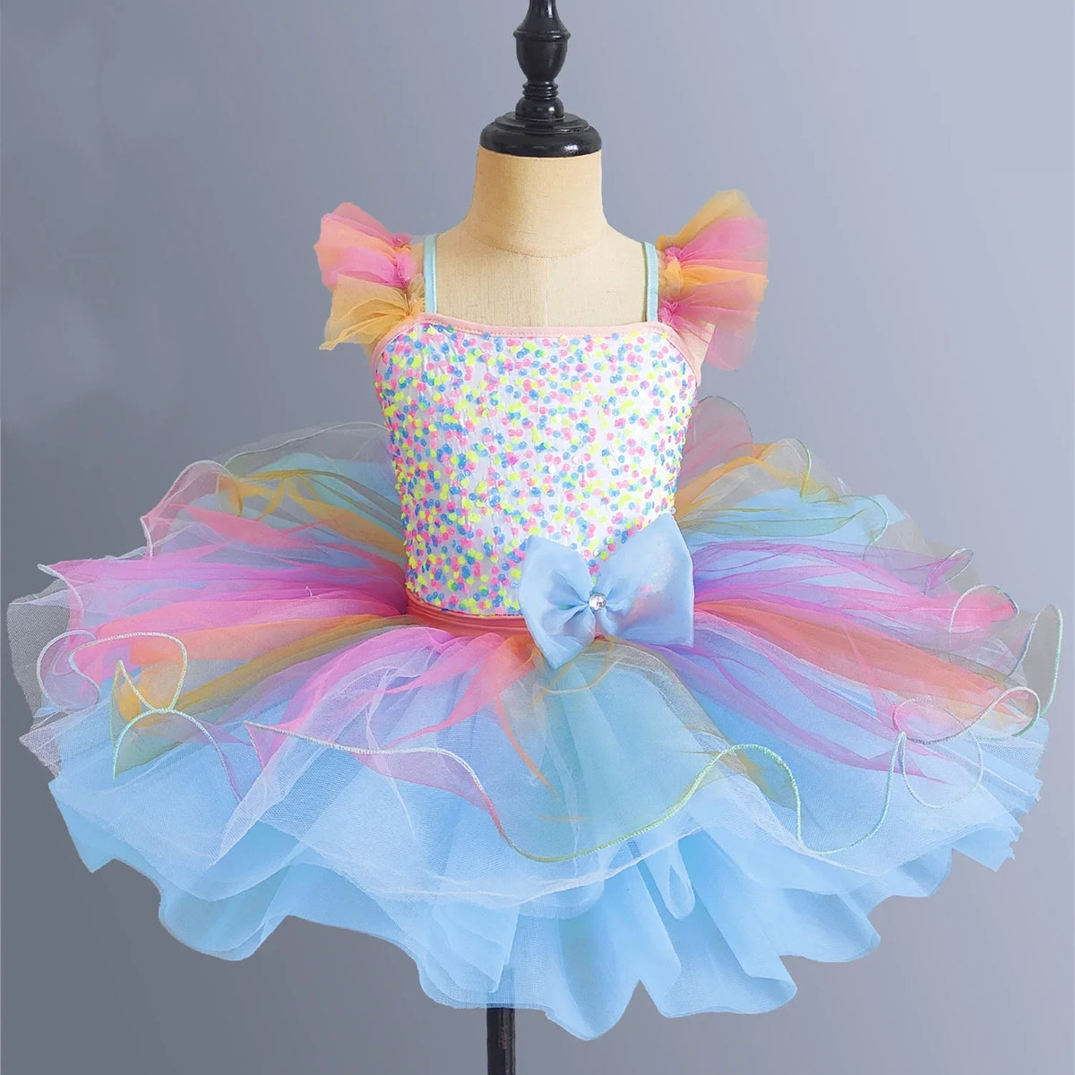 Kids Girls Rainbow Color Design Ballerina Dress childrensterritory
