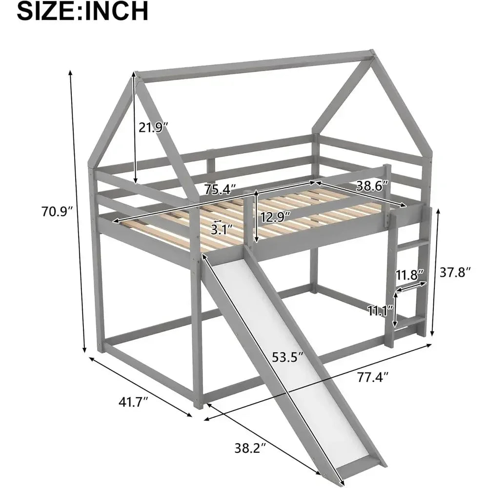 Slide-equipped Twin Over Twin Bunk Bed for Kids Bedroom