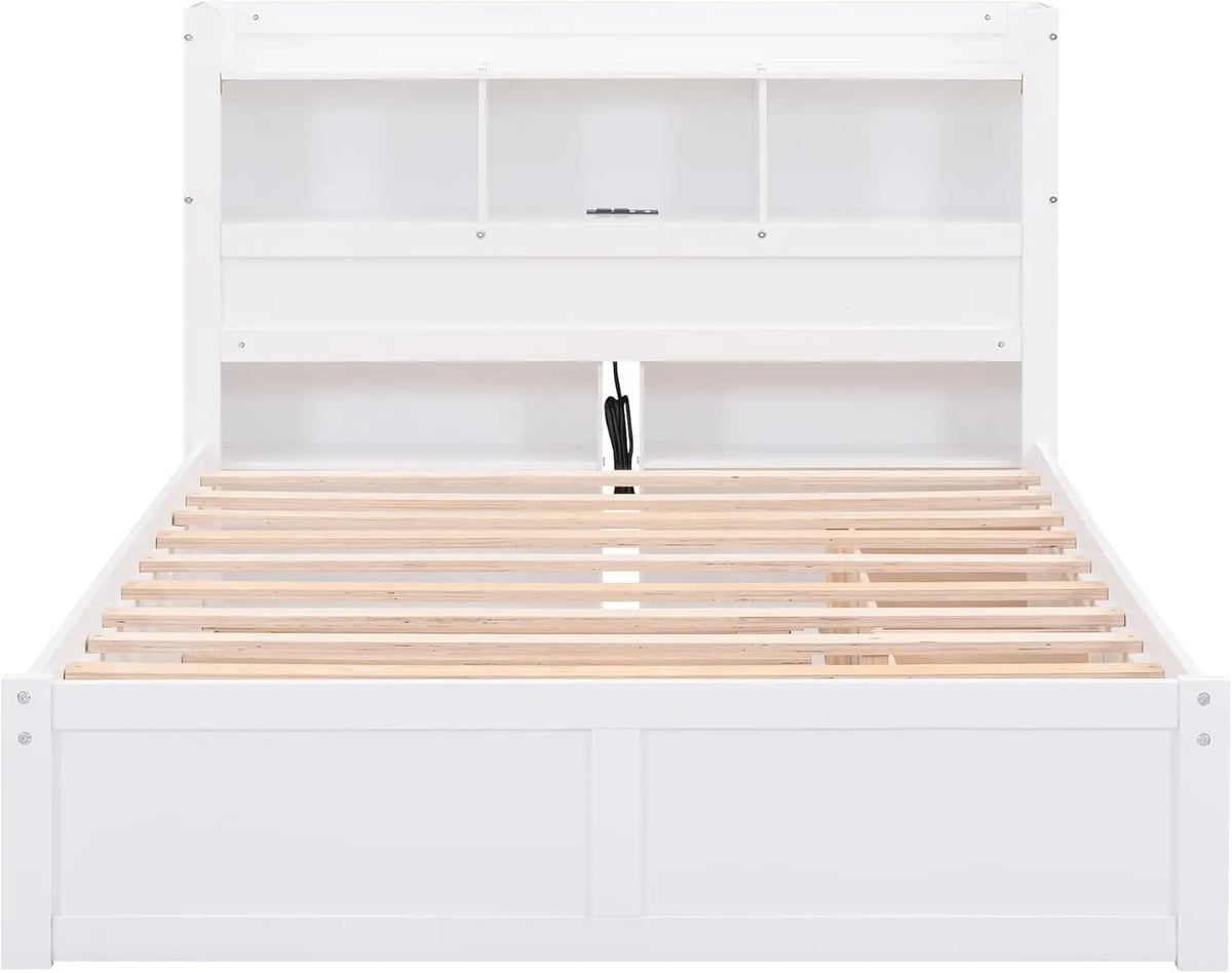 Full Size Bed with Bookcase, Trundle, Charging Station
