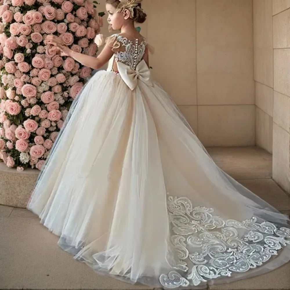 Kids Girls Fluffy Princess Ball Gown/Sleeveless Tulle Wedding Dresses