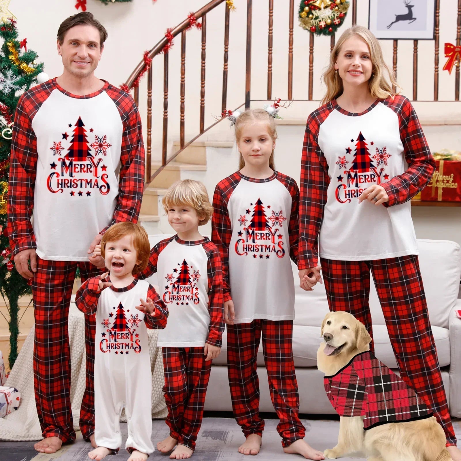 Santa Tree Print Soft Warm Christmas Pyjamas Set for Family