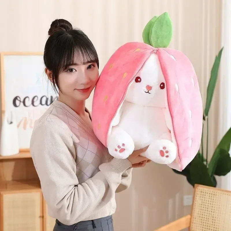 Zipper Strawberry Rabbit Doll Plush Toys for Kids