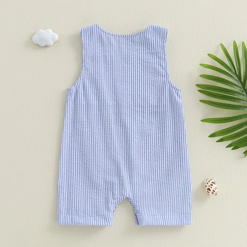 Baby Boy Crab Embroidery Sleeveless Romper