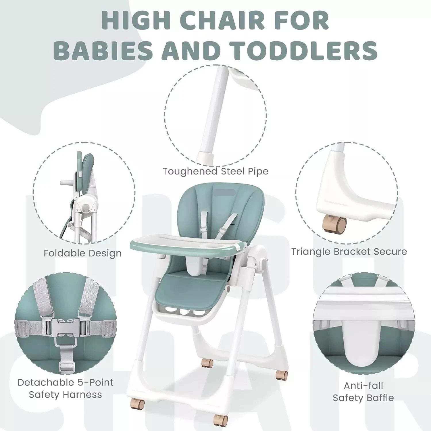 Adjustable Baby PU Leather High Chair with Removable Tray childrensterritory