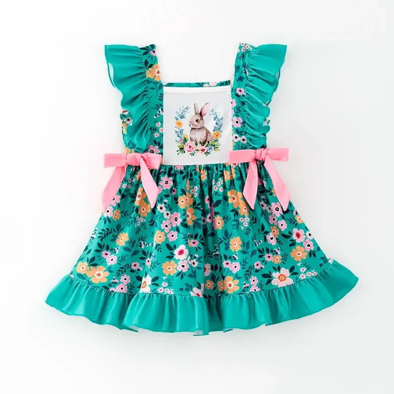 Kids Girls Floral and Bunny Print Summer Dress childrensterritory