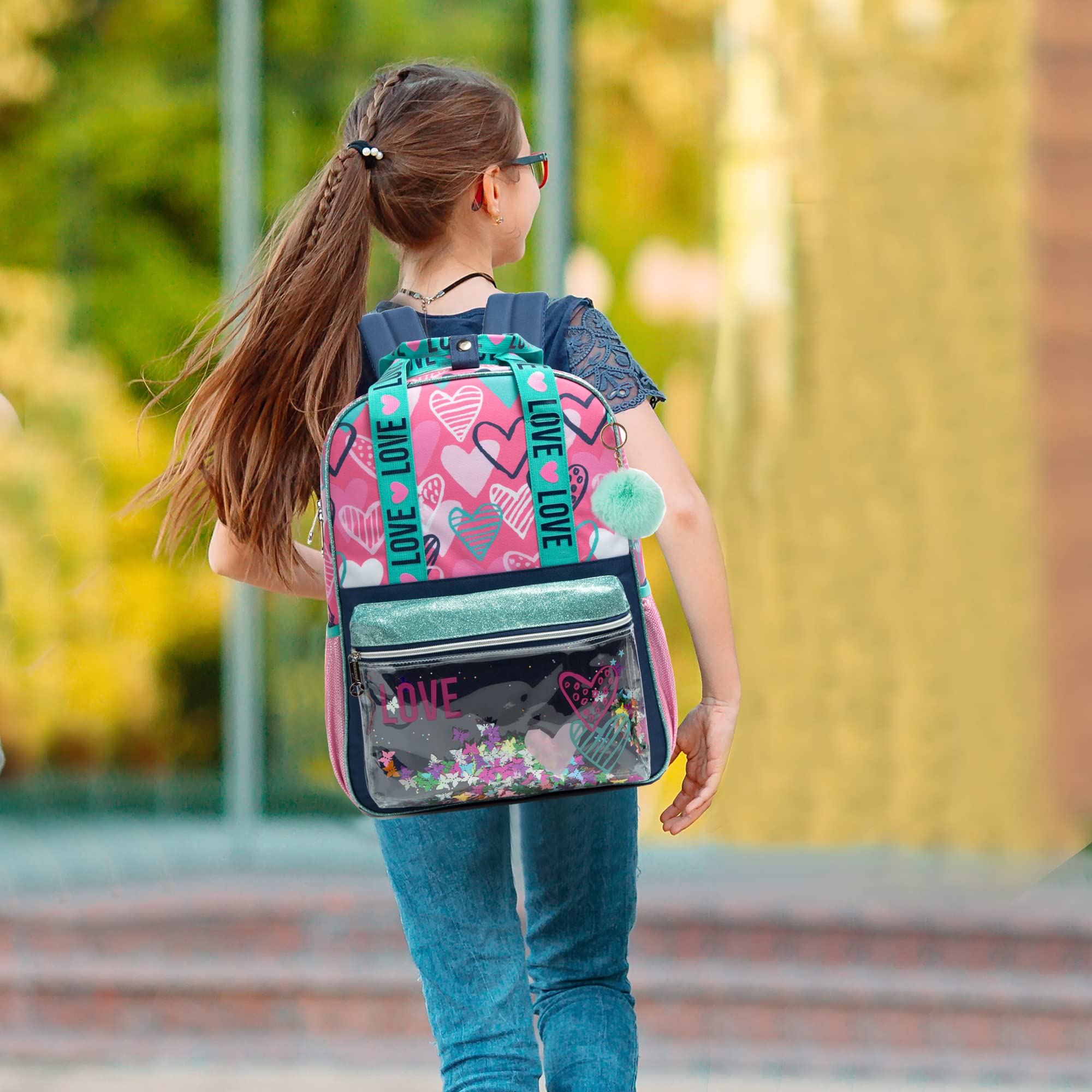 Kids Girls Love Print Sequin 3pcs School Backpack/Bag Set childrensterritory