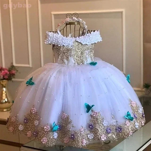 Baby/Kid Girl Off Shoulder Birthday Party Flower Dress