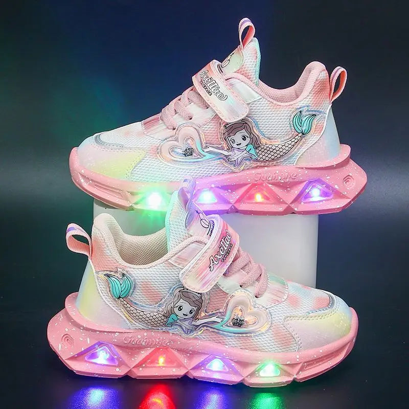 Kids Cartoon Mermaid Design Sports Shoes with Lights childrensterritory