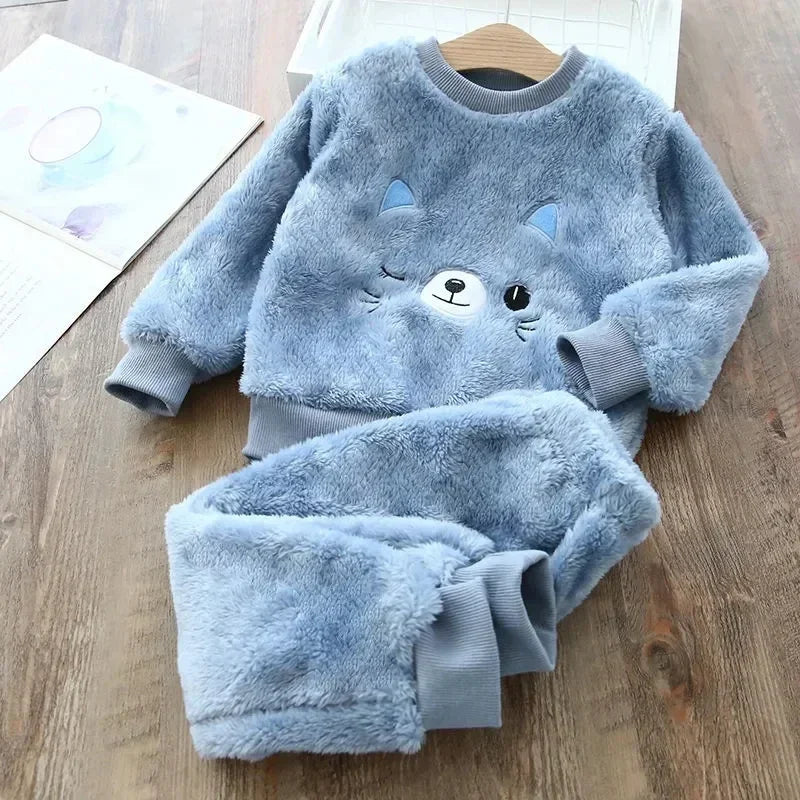 Girls Cartoon Design Long Sleeves Warm Clothing Set childrensterritory