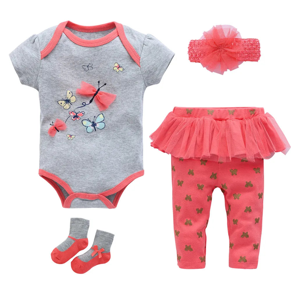 Baby Boy Girl 4 Pieces Clothing Clothes Set Romper + Hat + Pants + Shoes childrensterritory