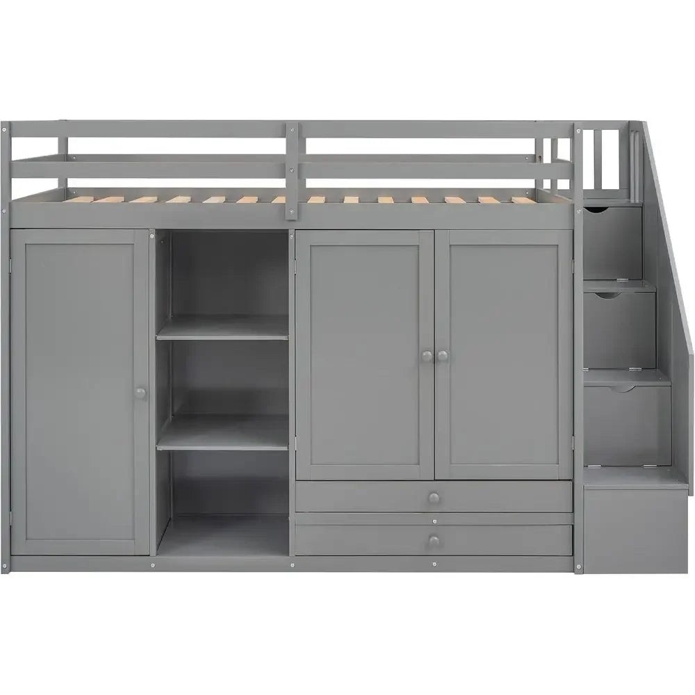 Multipurpose Loft Bed featuring Shelves, Closets, and Storage