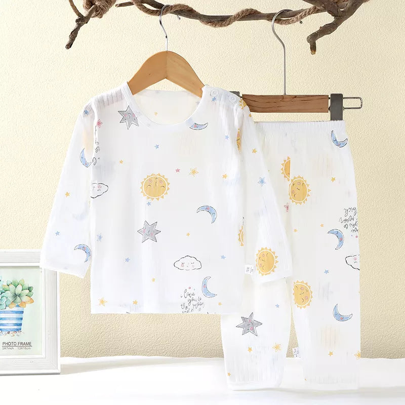 Cartoon Print Soft Breathable Kids Cotton Pajamas Set childrensterritory