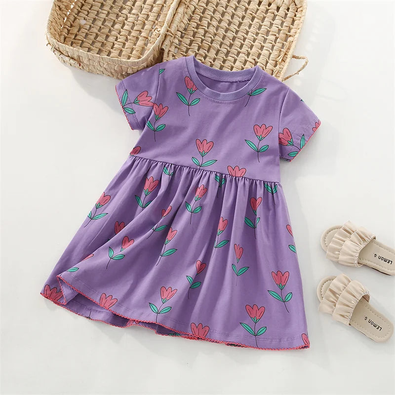 Cartoon Embroidery Kids Girls Soft Cotton Korean Style Dress
