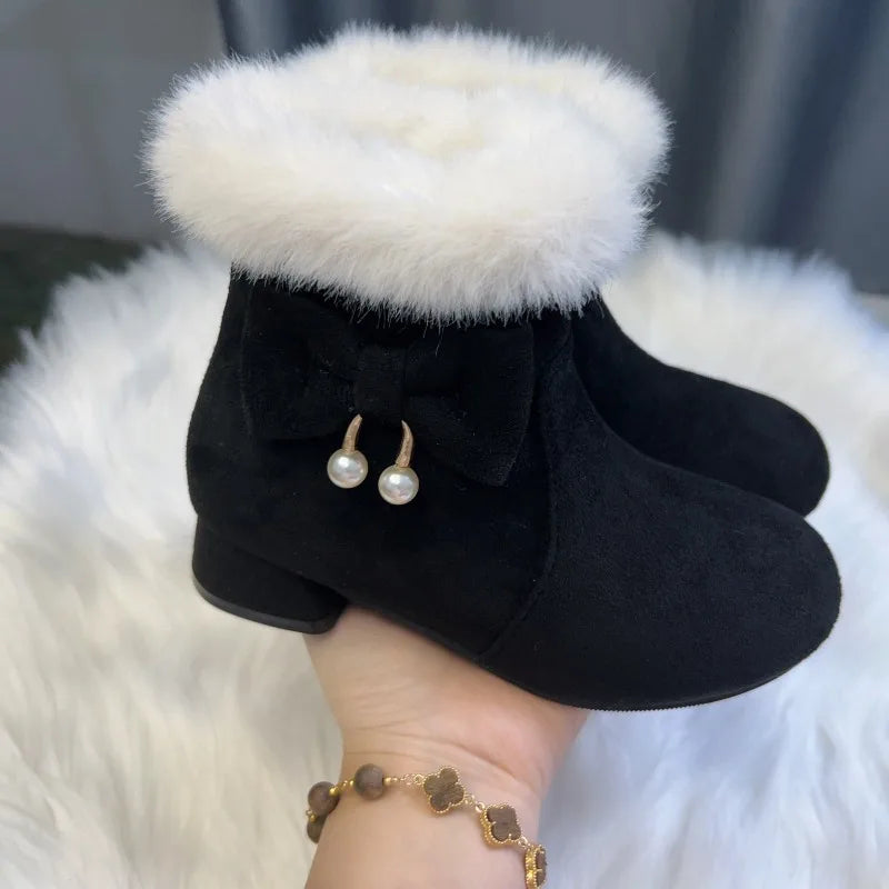 Princess Girls Christmas Velvet Heels Snow Boots childrensterritory