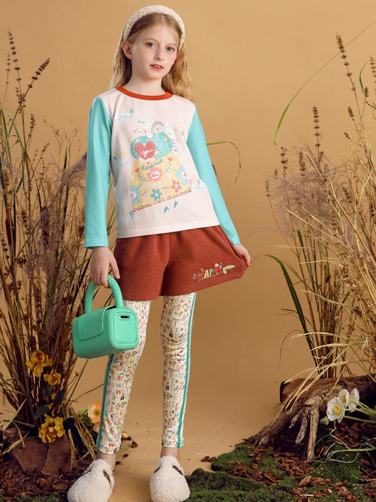 Girls Cartoon Printed Stretch Pants childrensterritory