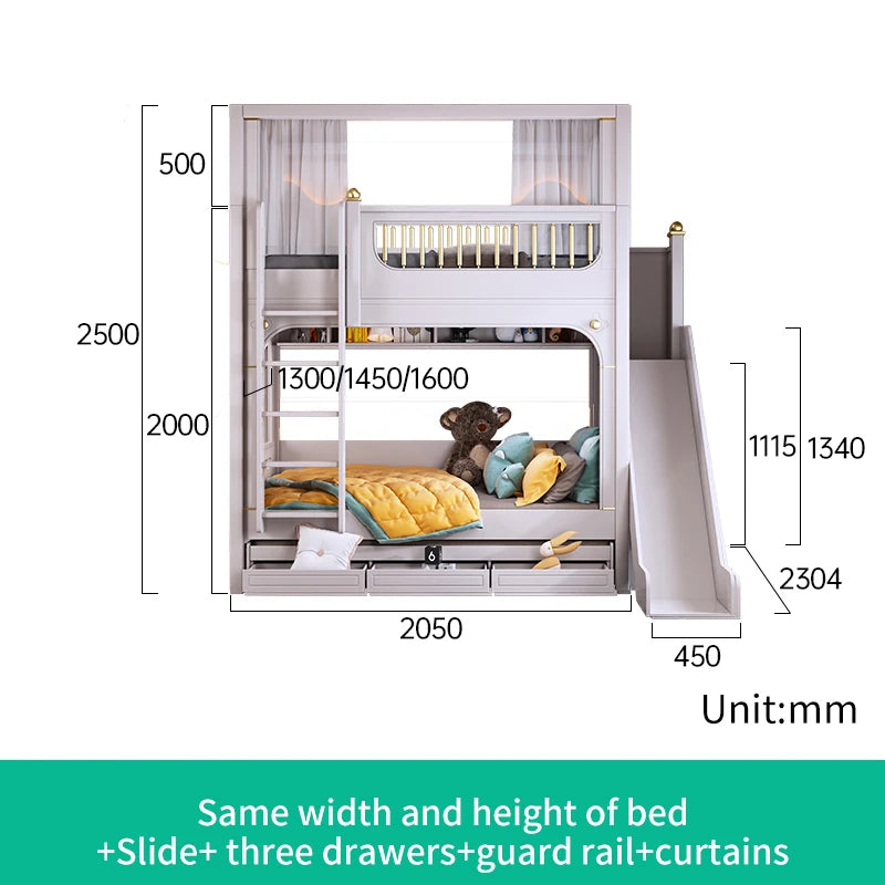 Multifunctional Kids Bunk Bed with Safety Fence and Storage childrensterritory