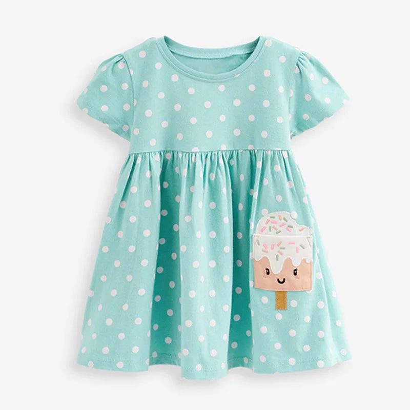 Cartoon Print A-Line Summer Casual Cotton Dress for Little Girls childrensterritory