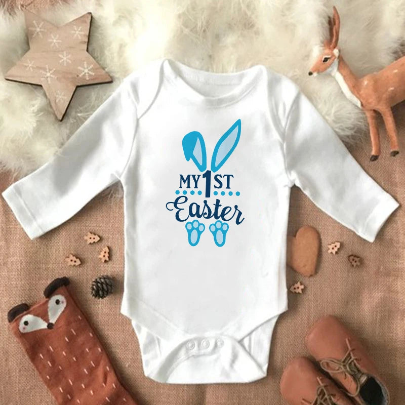 "My 1st Easter" Latter Print Baby Long Sleeve Easter Bodysuit childrensterritory