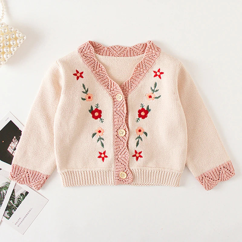 Baby Flowers Embroidered Long Sleeves Knitted Cardigans childrensterritory