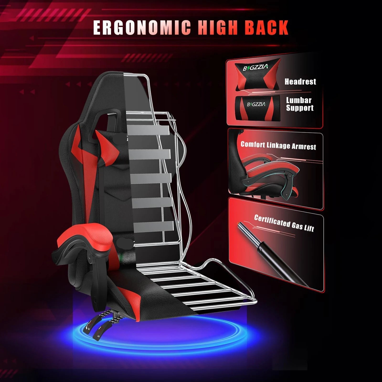 Reclining PU Leather Gaming Chair with LED Lights childrensterritory