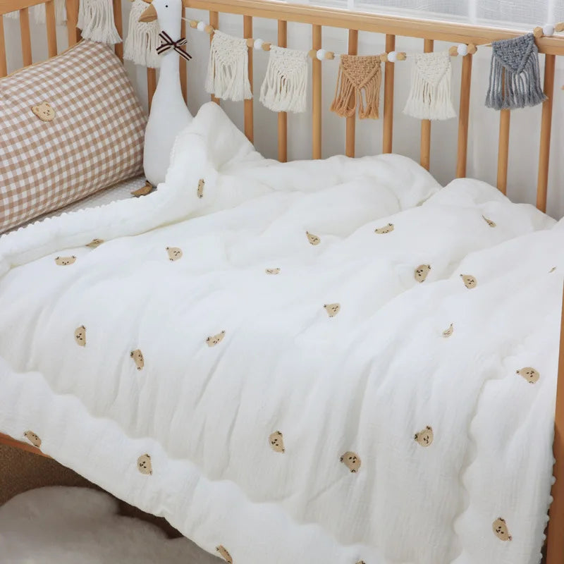 Baby Embroidered Crib Blanket with Filler For Winter