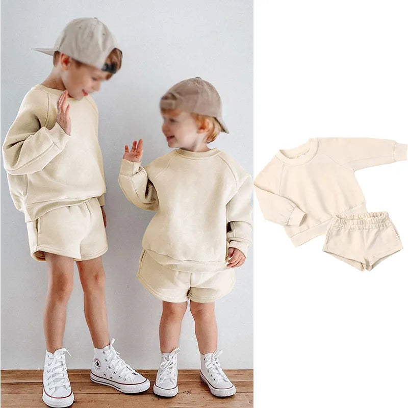 Kids Boys Girls Loose Sweatshirt with Elastic Joggers Shorts Set childrensterritory