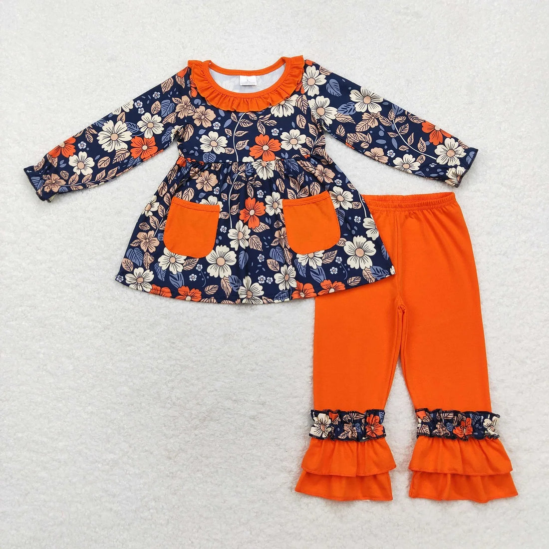 Little Girls Cartoon Flowers Print Cute Top and Pant Set