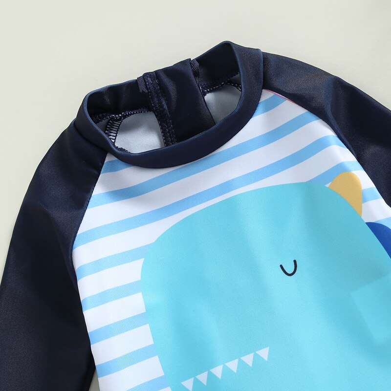 Dinosaur and Stripes Print Kid Romper Swimsuit for Unisex childrensterritory