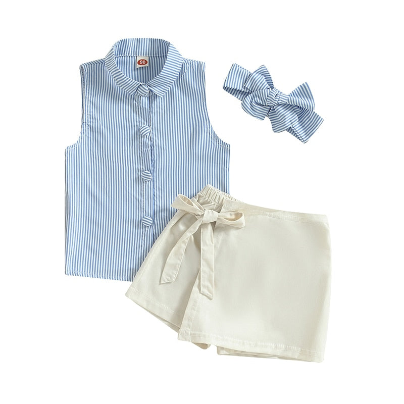 Kids Girls Striped Vest and Tie-up Shorts Set for Summer childrensterritory