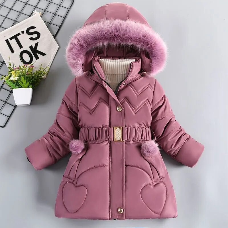 Kids Girls Mid-Length Hooded Windbreaker Coats childrensterritory