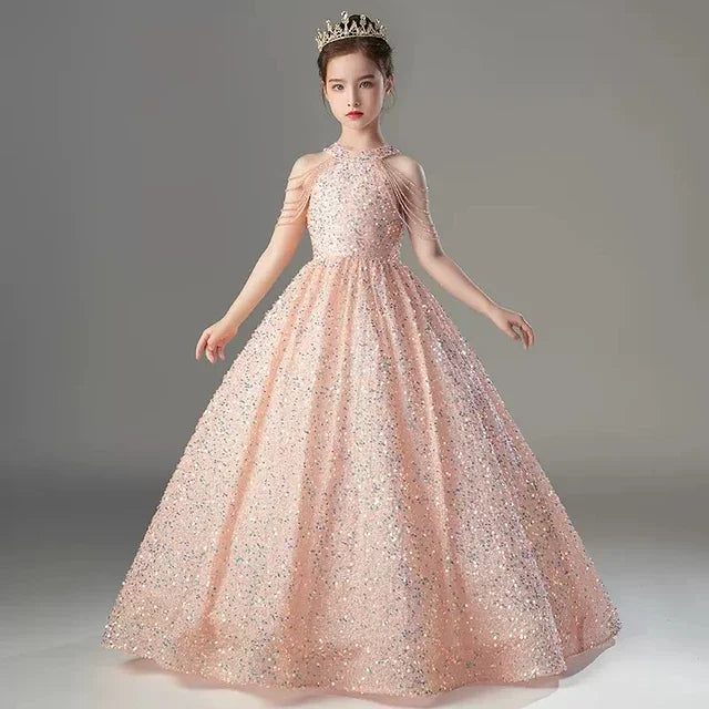 Young Girls Formal Glitter Halter Tutu Party Gown/Prom Dresses