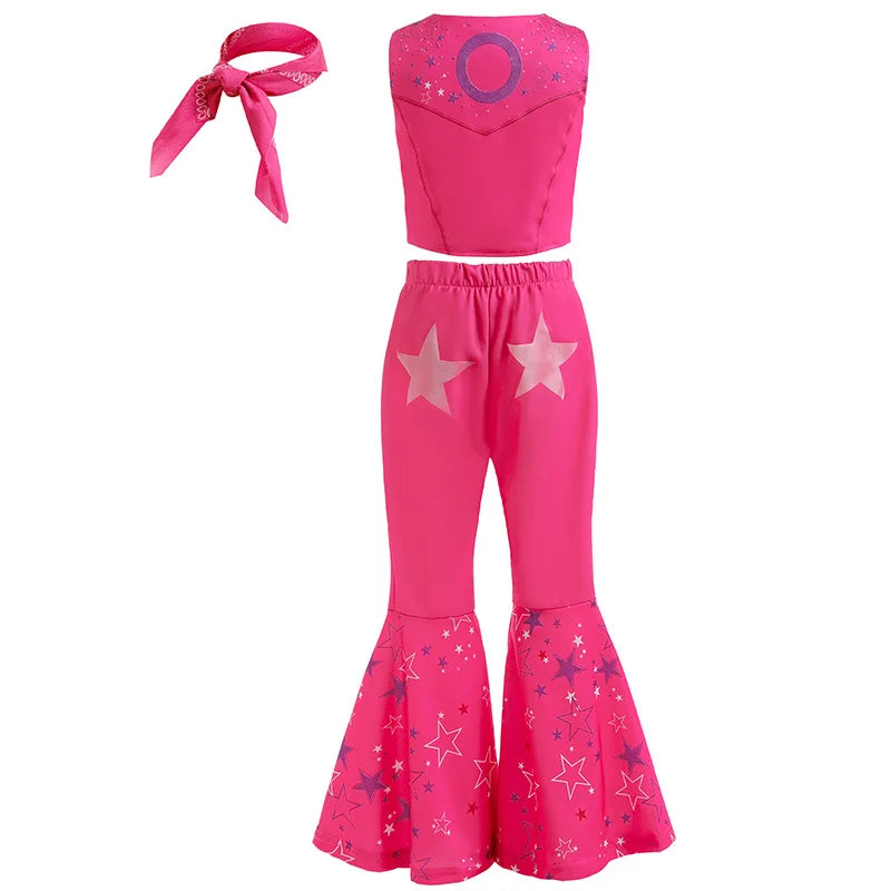 Kids Girls Starry Vest Top Pants Scarf Barbie Costume for Halloween