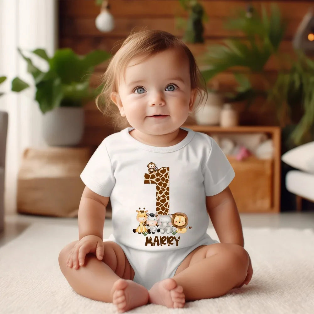 Baby Unisex First Birthday Embroidered Romper