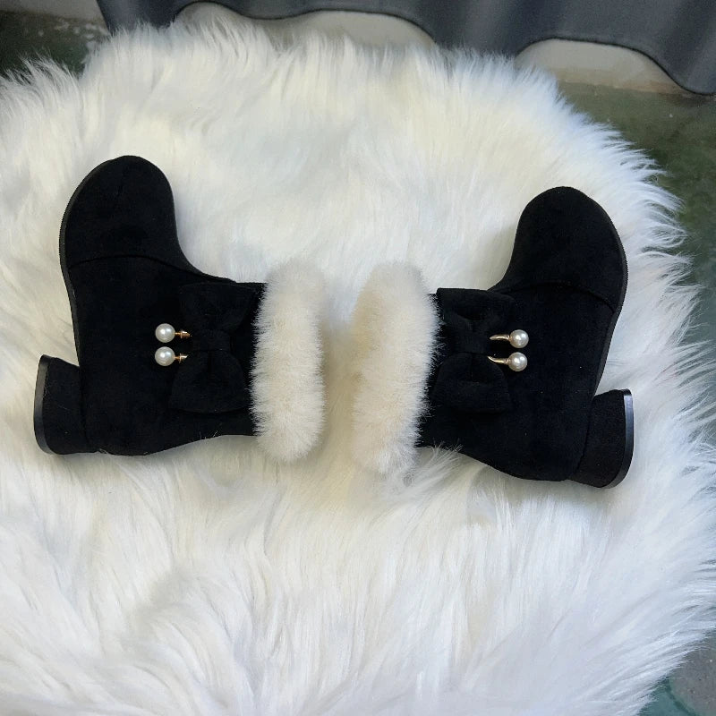 Princess Girls Christmas Velvet Heels Snow Boots childrensterritory