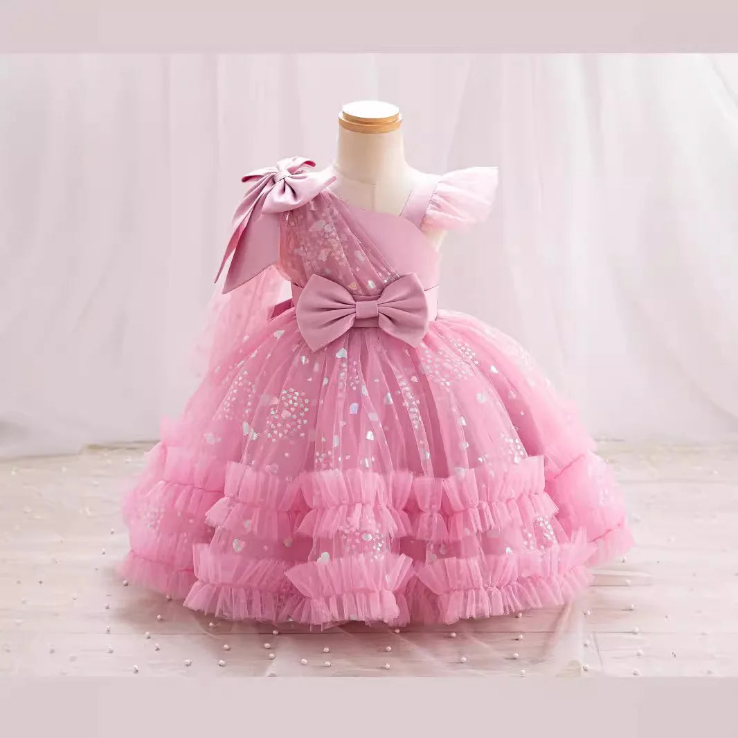 Baby Girl Elegant Bow Sequins Evening Party Dresses