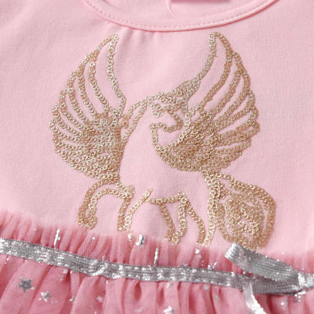 Cartoon Print Long Sleeve Girls Sequined Princess Dresses childrensterritory