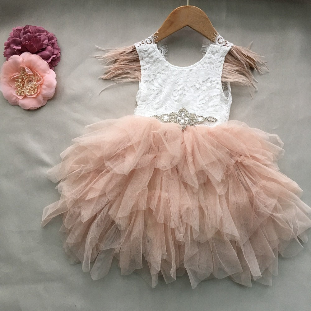 Baby/Kids Girl Tutu Lace Birthday Party Dress with Sashes childrensterritory