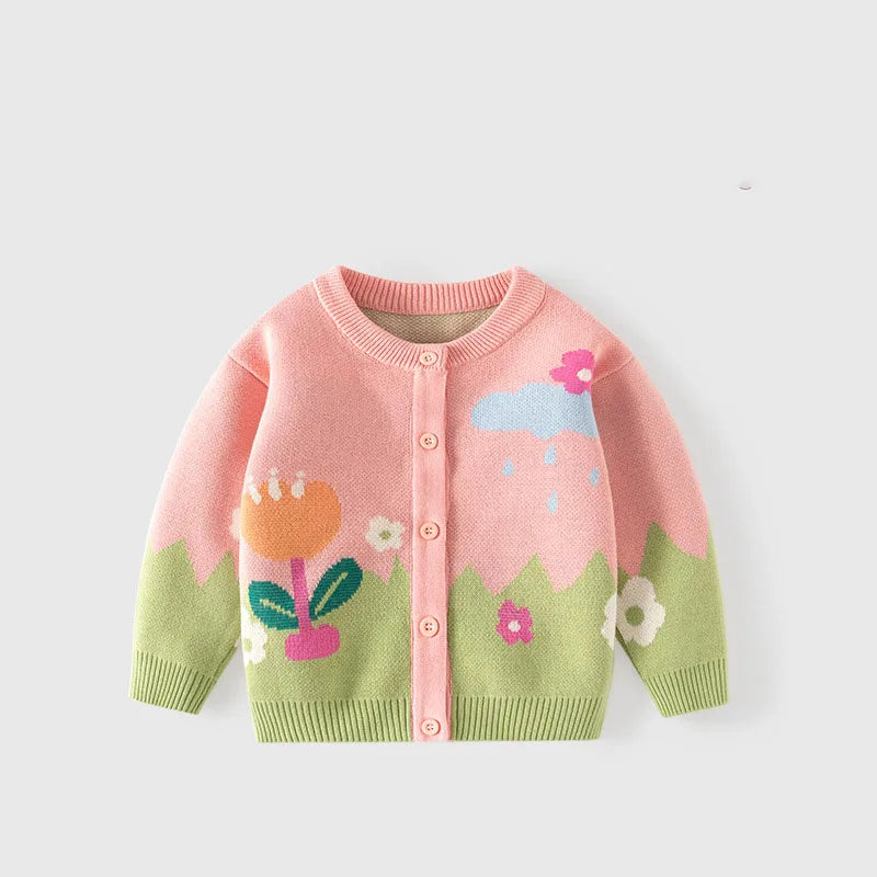 Toddler Girls Cartoon Flower Design Cardigan childrensterritory