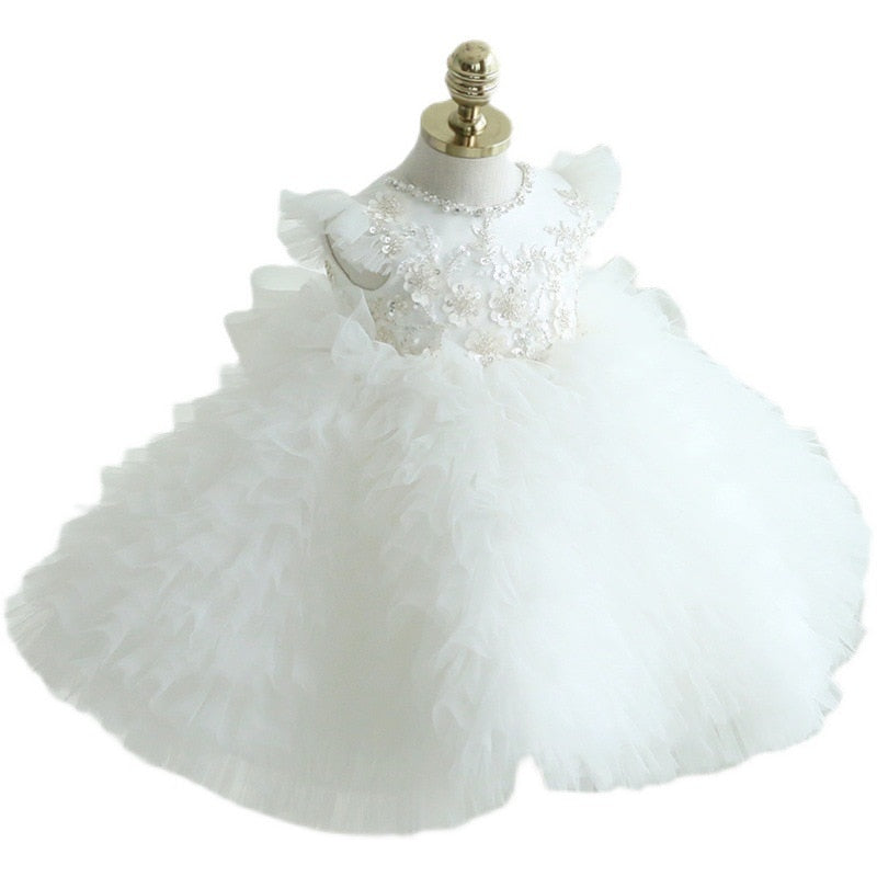 Pearl-Decorated Multilayared Baby Christening Dress childrensterritory