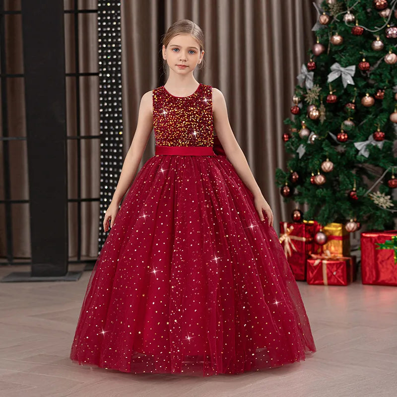 Kids Girls Puffy Sequin Embroidery Princess Party Dresses