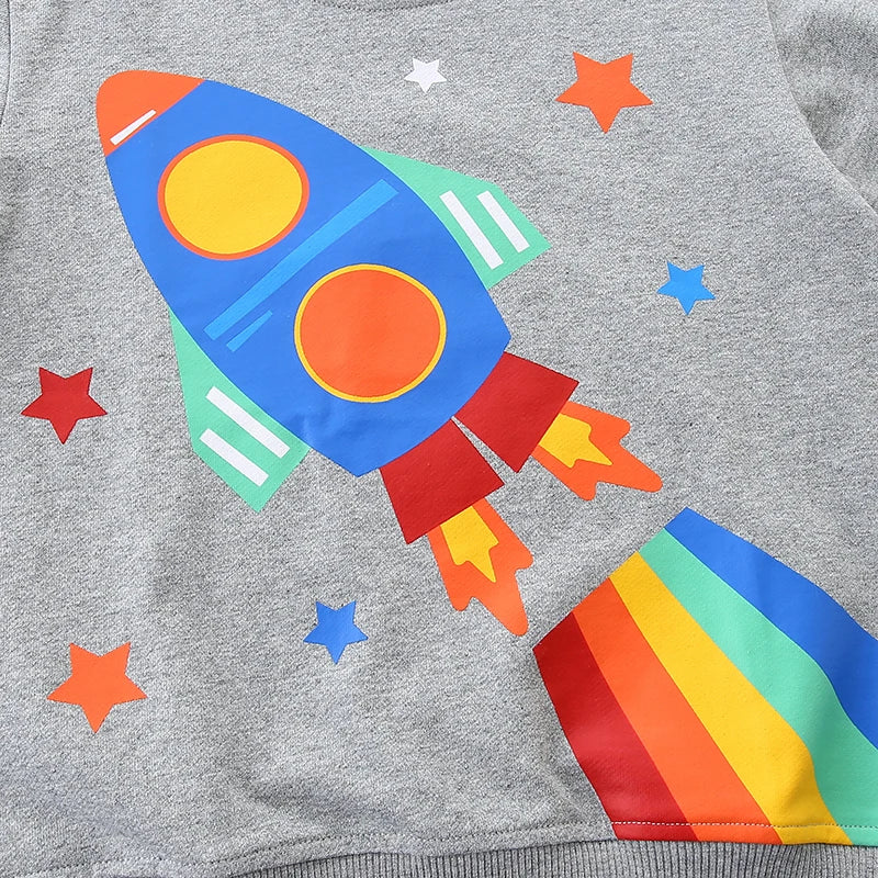 Cartoon Rockets Design Kids Boys Sports Sweatshirts childrensterritory