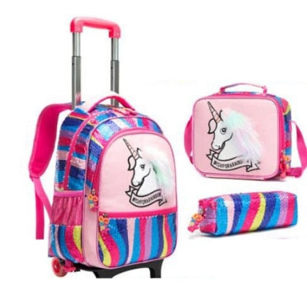 Cartoon Letter Print 16-Inch 3-Piece Set of Kids School Trolley Backpack childrensterritory