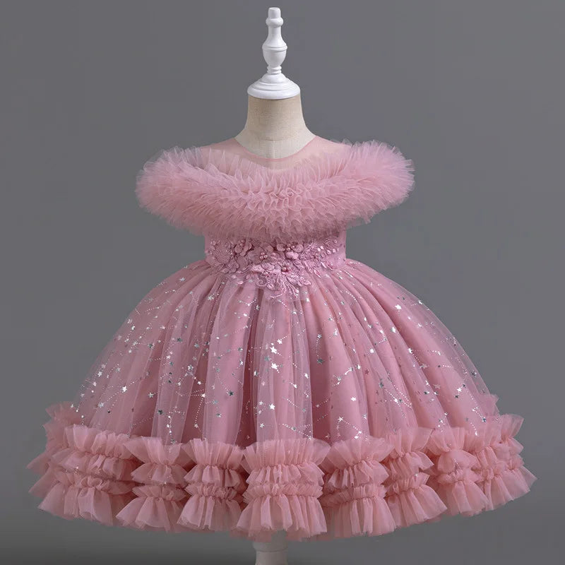 Star Sequin Design Fluffy Evening Princess Dresses childrensterritory