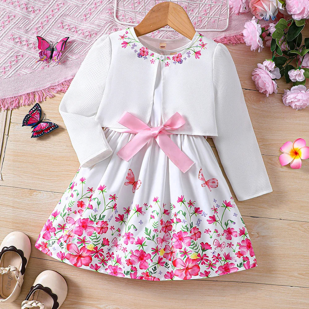 Kids Girls Floral Print Long Sleeve Coat Tank Dress childrensterritory