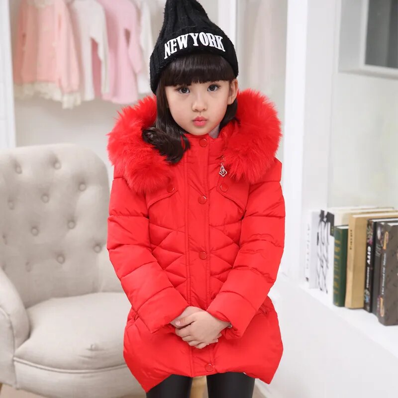 Kids Girls Mid-Length Hooded Windbreaker Coats childrensterritory