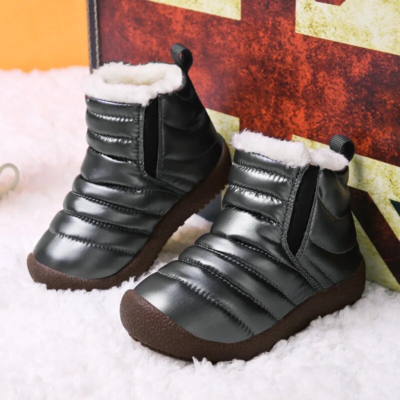 Kids Girls Boys Plush Leather Waterproof Warm Snow Boots childrensterritory