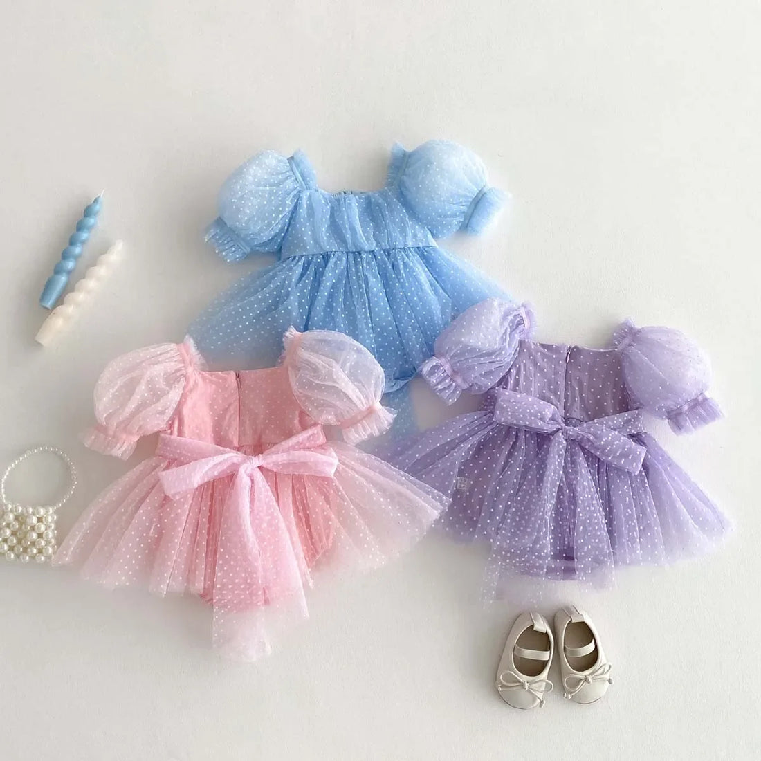 Baby Girl Dots Print Princess Tulle Romper Dresses for Summer