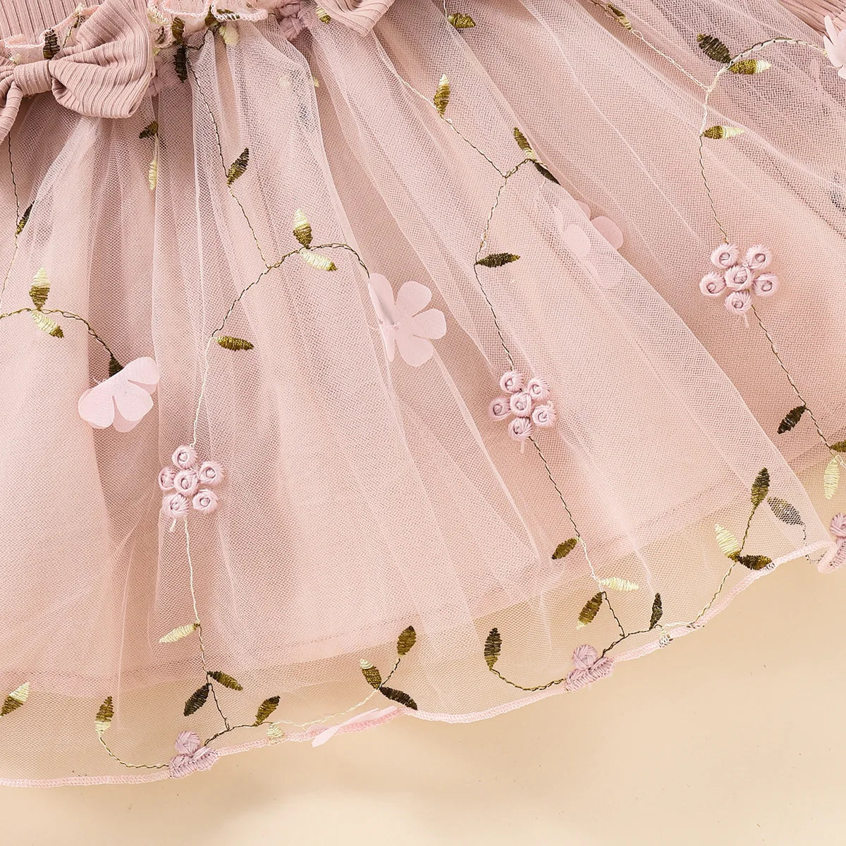 Bowknot Floral Embroidered Mesh Dress for Baby Girl&