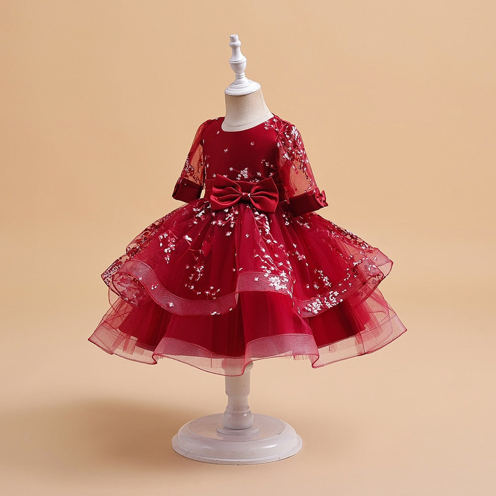 Flower Embroidery Tulle Princess Dresses for Kids Girl Birthday childrensterritory