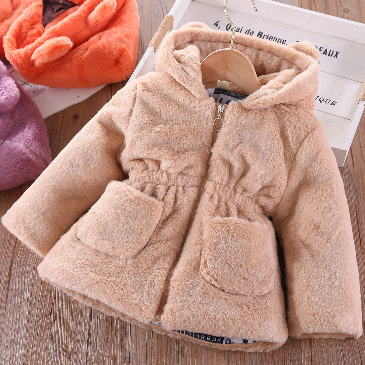 Plush Imitation Fur Hooded Kids Girls Warm Jackets childrensterritory